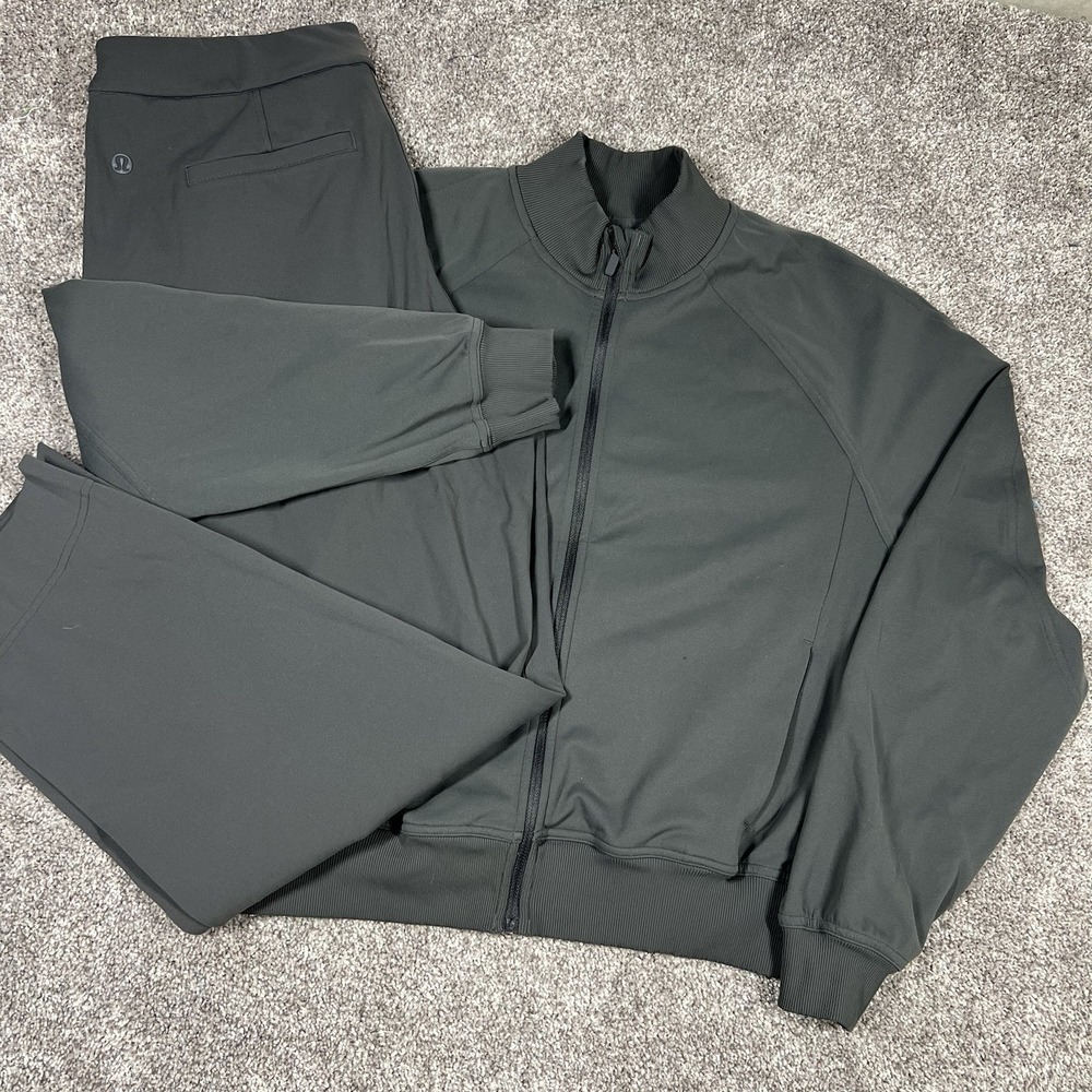 Lululemon Wunder Train Track Jacket Set Size 8 Graphite Grey Athletic Full Zip